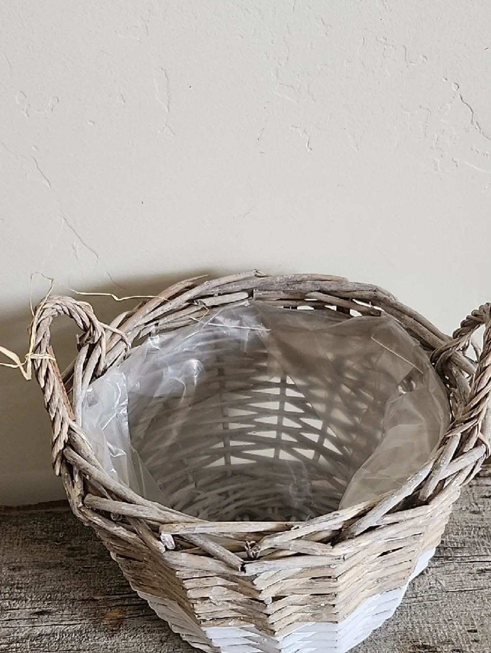 Woven Two-Tone Decorative Basket Planter - Natural and White